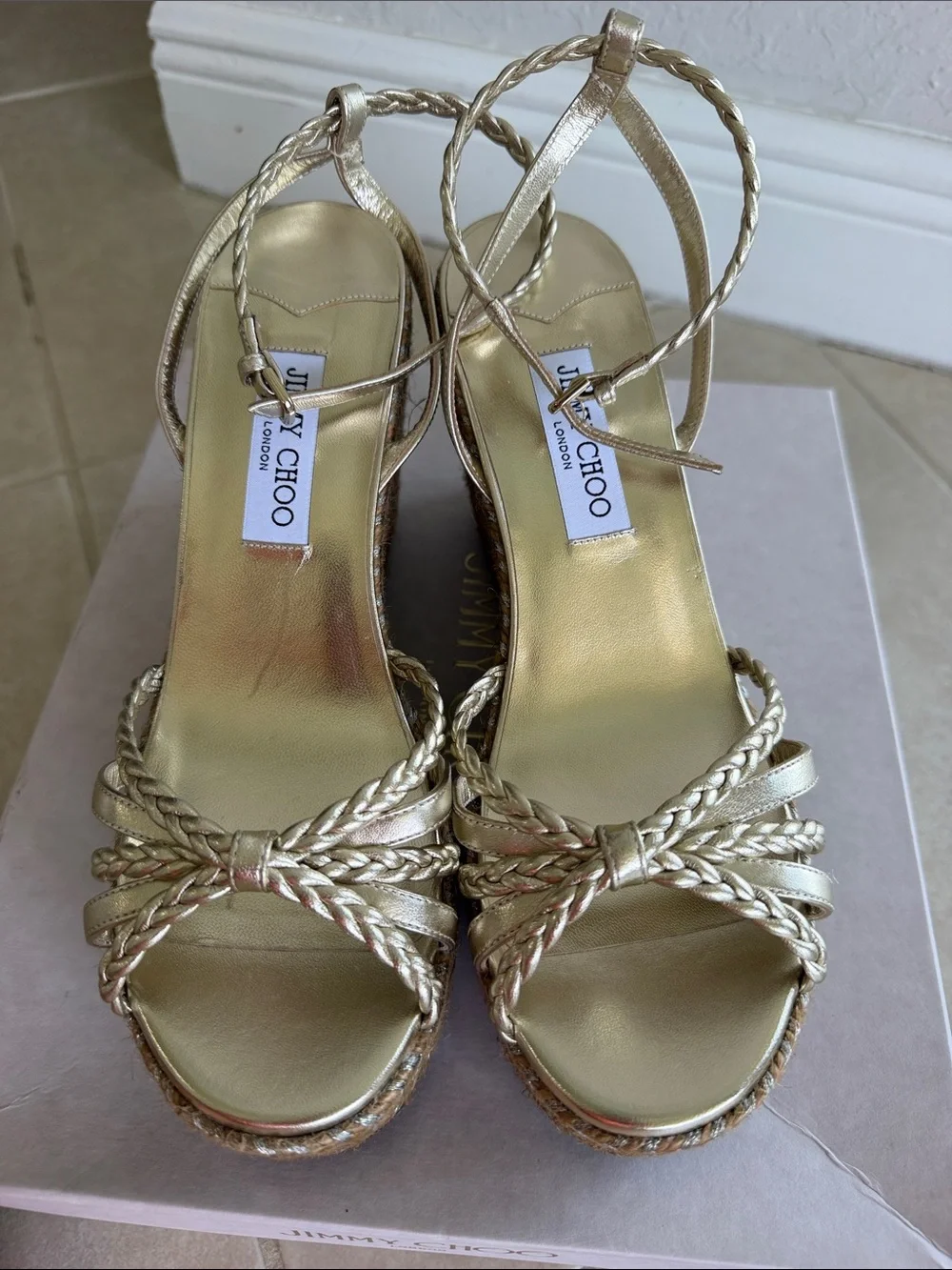 Jimmy Choo Metallic gold Dree wedges NIB and dust bag!!